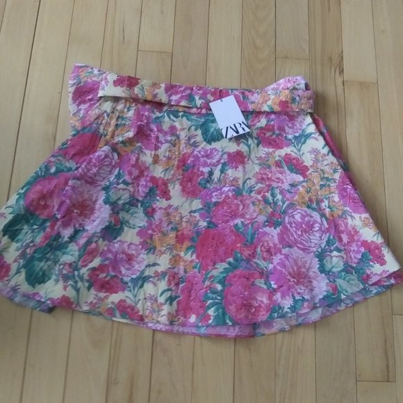 NWT ZARA  floral mini skirt sash bow detail XXL Barbie core - Picture 7 of 16